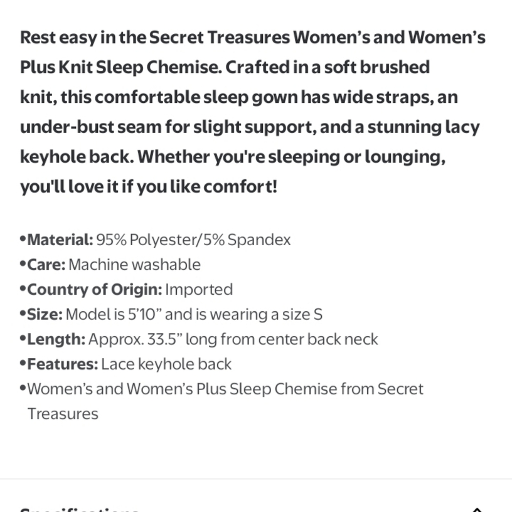 Secret Treasures Women’s Plus Knit Sleep Chemise - Picture 2 of 2